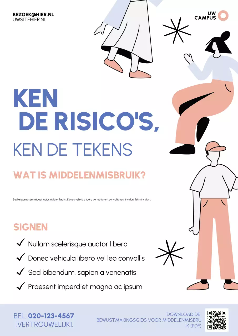 Poster met vlakke illustratiestijl voor het begrijpen van middelenmisbruik om het bewustzijn van studenten te vergroten
