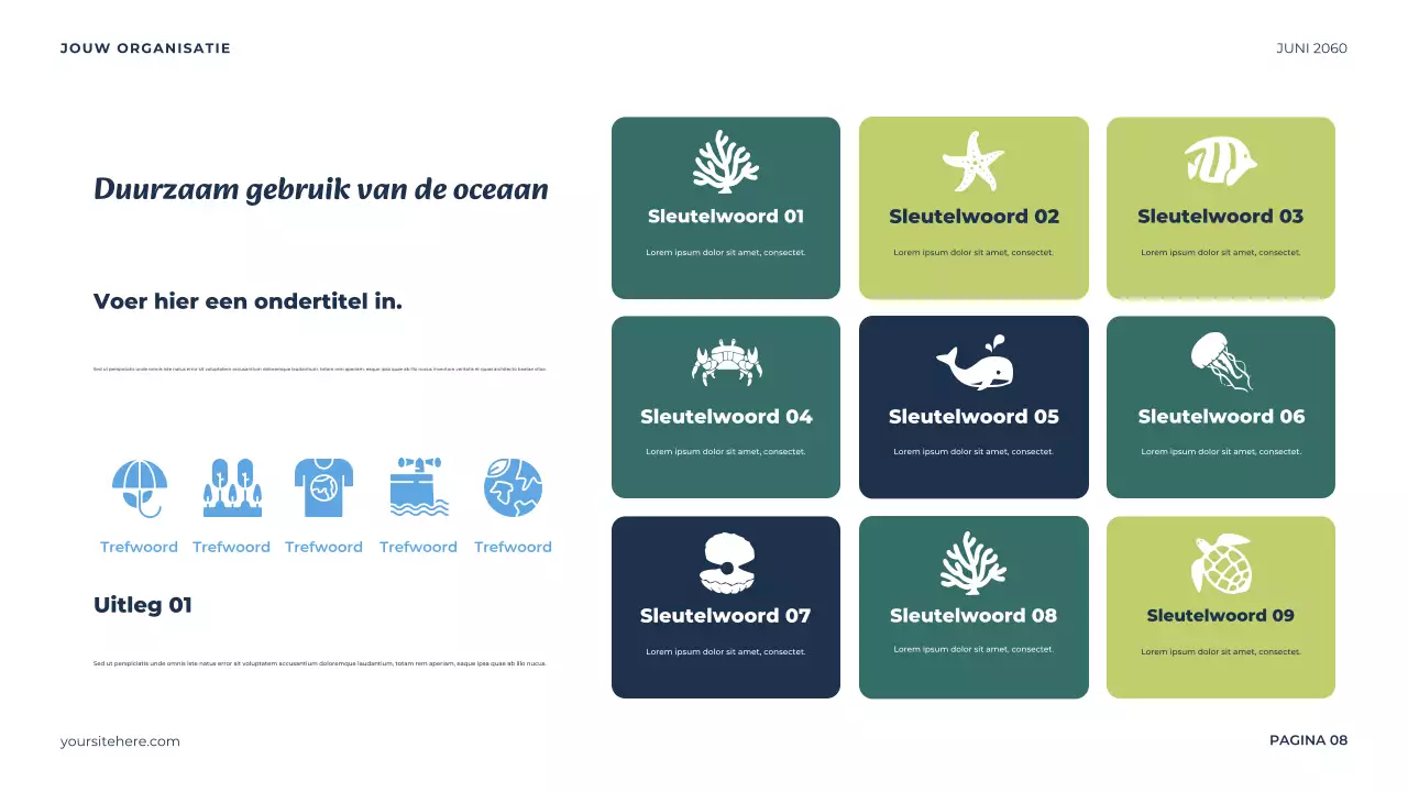 Presentatie van de Blauwe Minimalistische Oceaan