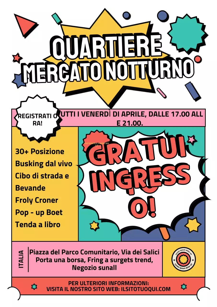 Manifesto colorato per l'annuncio del mercato notturno retrò