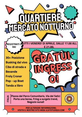 Manifesto colorato per l'annuncio del mercato notturno retrò