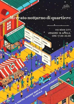 Manifesto colorato dell'evento del mercato notturno retrò