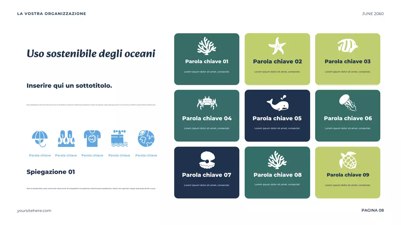 Presentazione minimalista dell'oceano blu