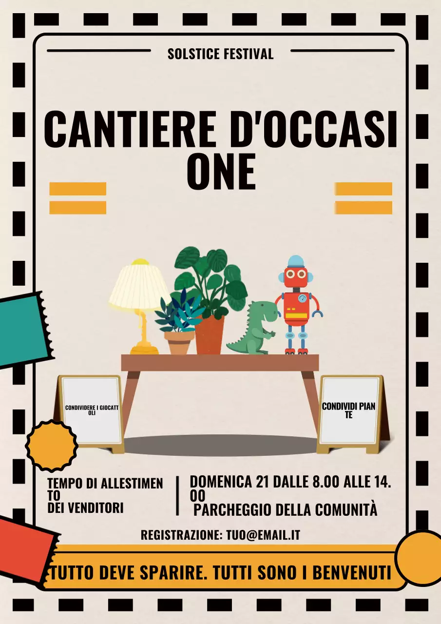 Manifesto beige retrò per l'annuncio di una vendita in giardino