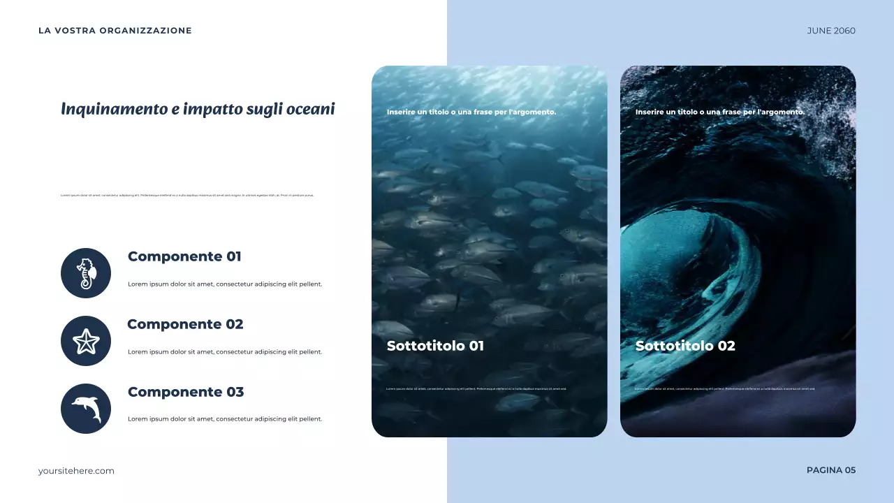 Presentazione minimalista dell'oceano blu