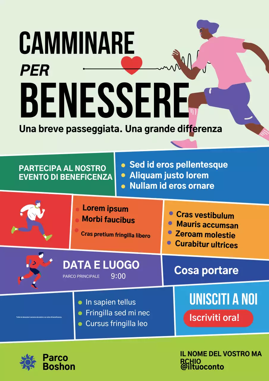 Manifesto colorato e moderno per l'annuncio di un evento di beneficenza