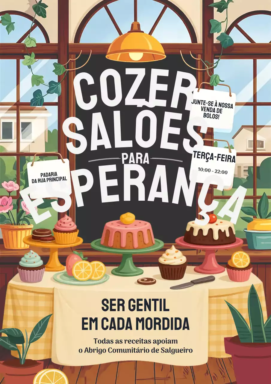 Cartaz promocional de venda de bolos vintage amarelo