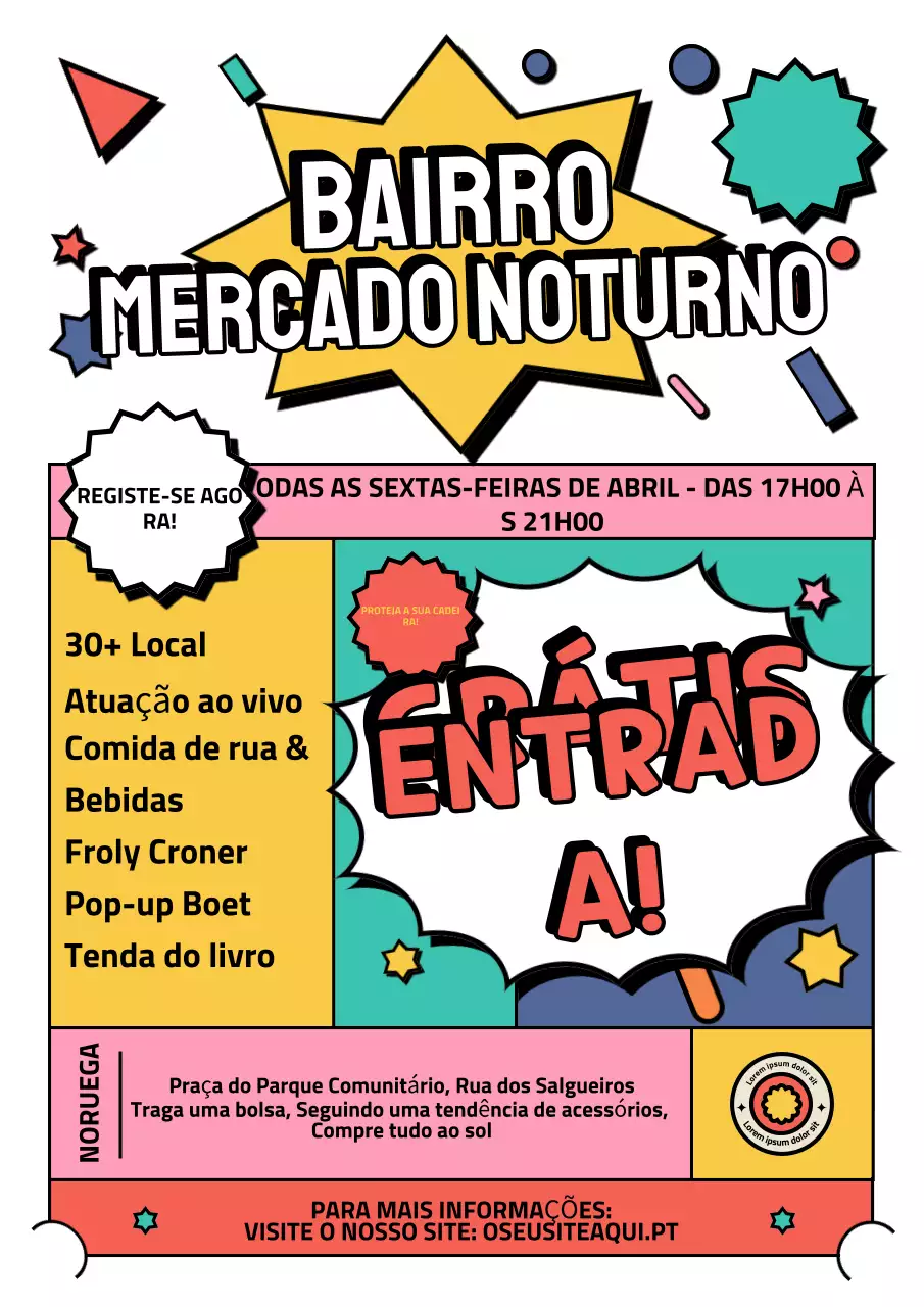 Cartaz de anúncio de mercado noturno retrô colorido