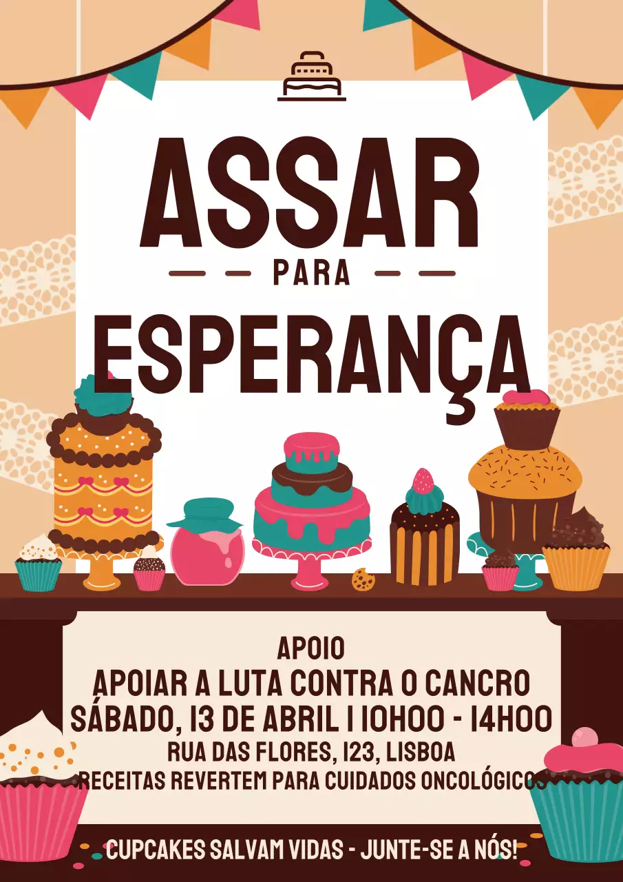 Cartaz promocional de venda de bolos retrô bege