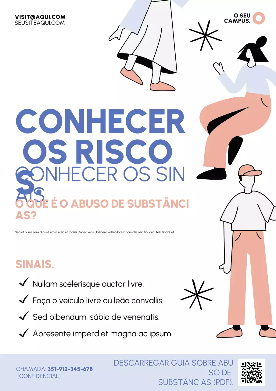 Pôster com ilustração em estilo plano para entender o abuso de substâncias e conscientizar os alunos