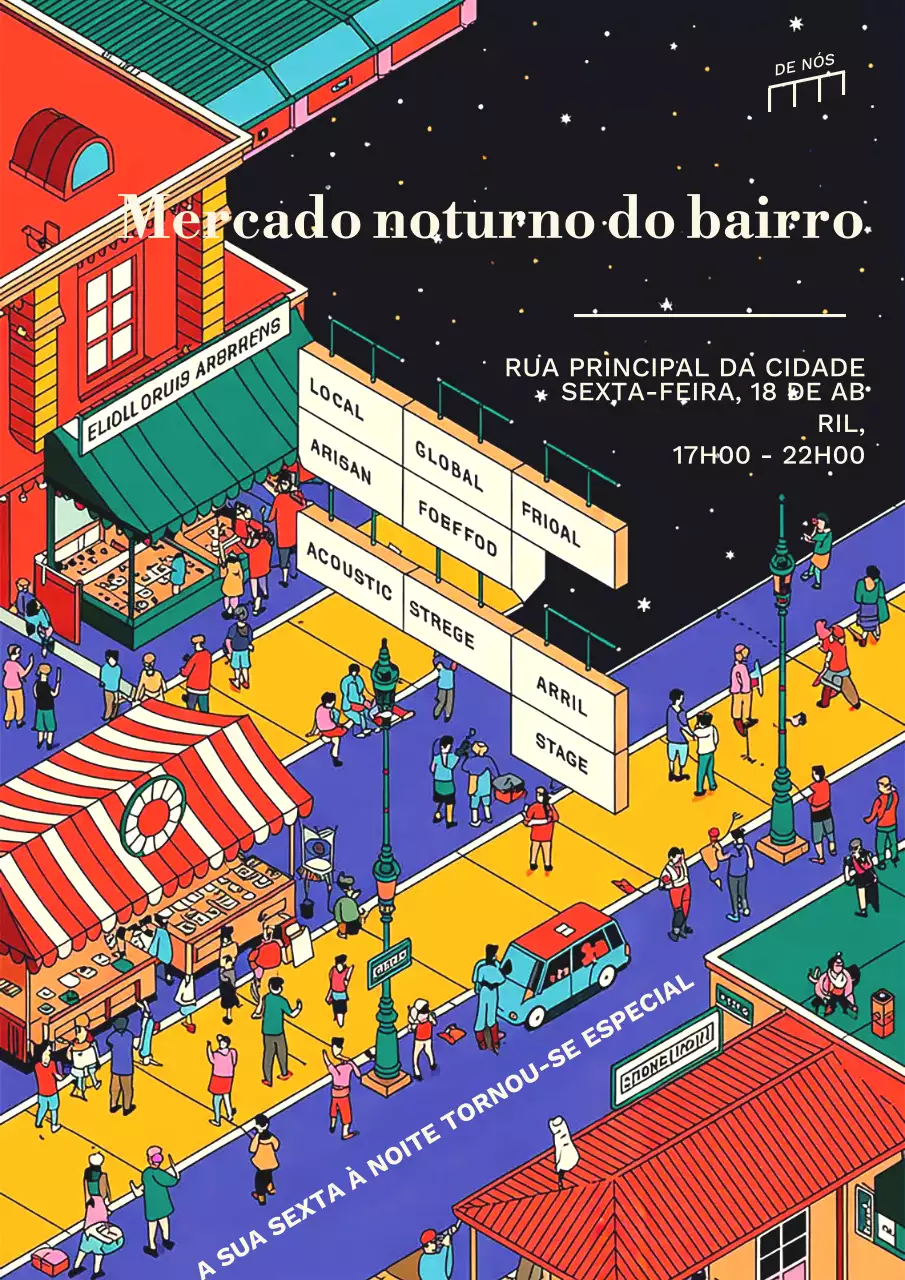 Cartaz colorido retrô para evento de mercado noturno