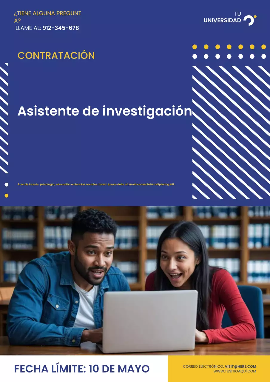 Póster de investigación geométrica simple en azul marino y amarillo para estudiantes universitarios
