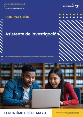 Póster de investigación geométrica simple en azul marino y amarillo para estudiantes universitarios