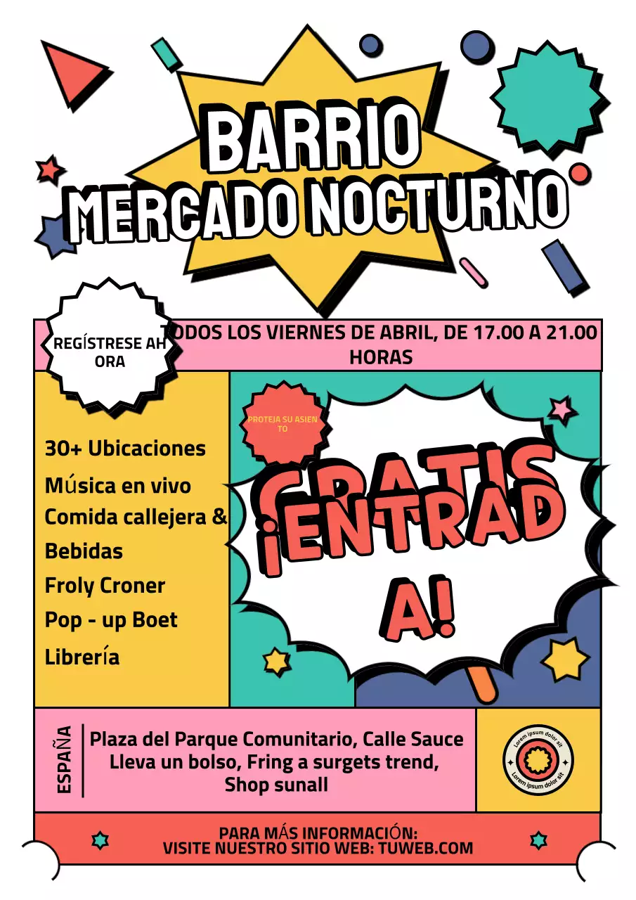 Cartel retro colorido de anuncio de mercado nocturno