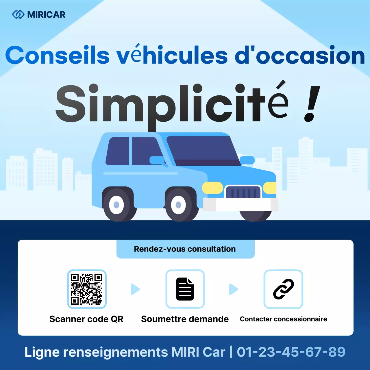 Publicité pour une voiture simple bleu ciel