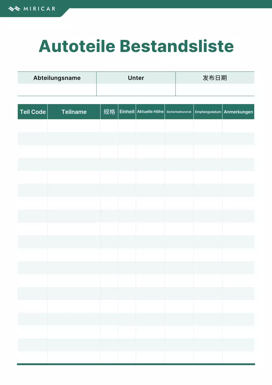 Informationen zum Bestand an minimalistischen Autoteilen in Grün und Mint