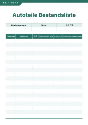 Informationen zum Bestand an minimalistischen Autoteilen in Grün und Mint
