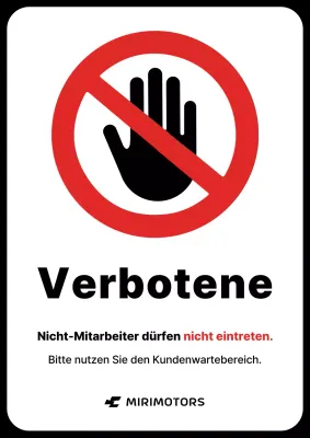 Schwarz-roter Hinweis auf das Betreten einer Autowerkstatt ist verboten