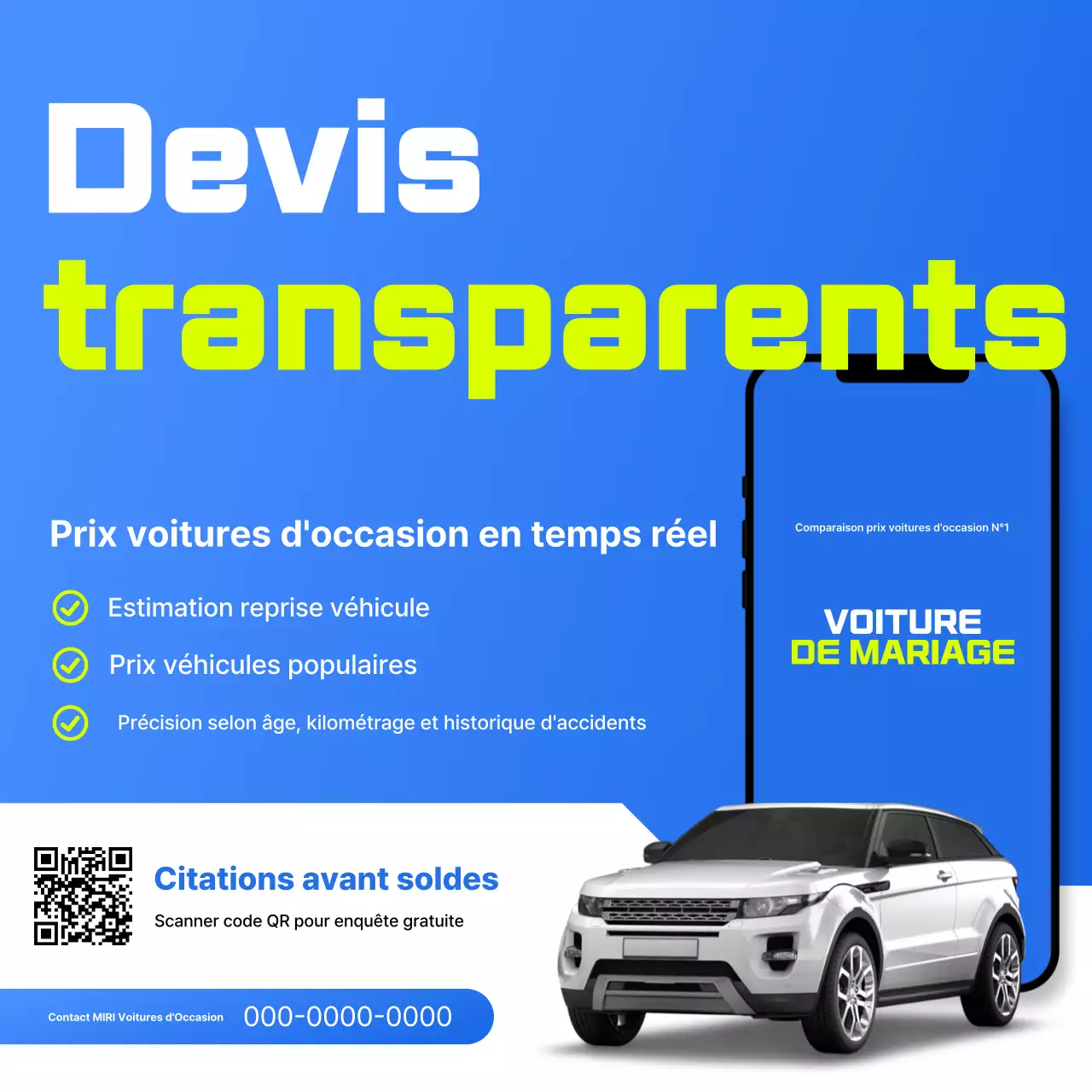 Publicité pour une voiture d'occasion moderne bleue