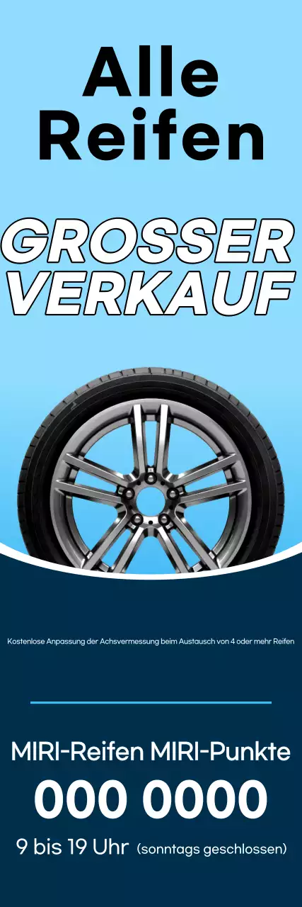 Saubere blaue und marineblaue Reifenverkaufsanzeige