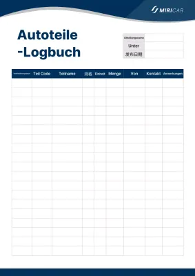 Minimalistische Bestandsinformationen zu Autoteilen in Blau und Grau