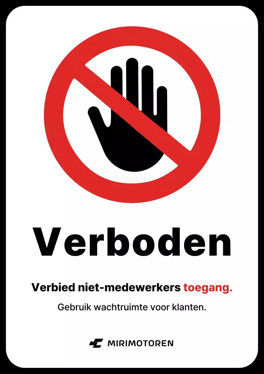 Zwarte en rode waarschuwing voor verboden toegang tot autoreparatiewerkplaats