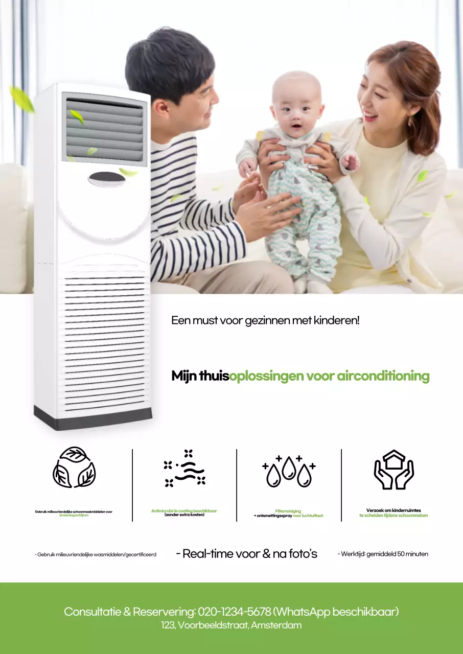 Advertentie voor groene, moderne huishoudelijke apparaten