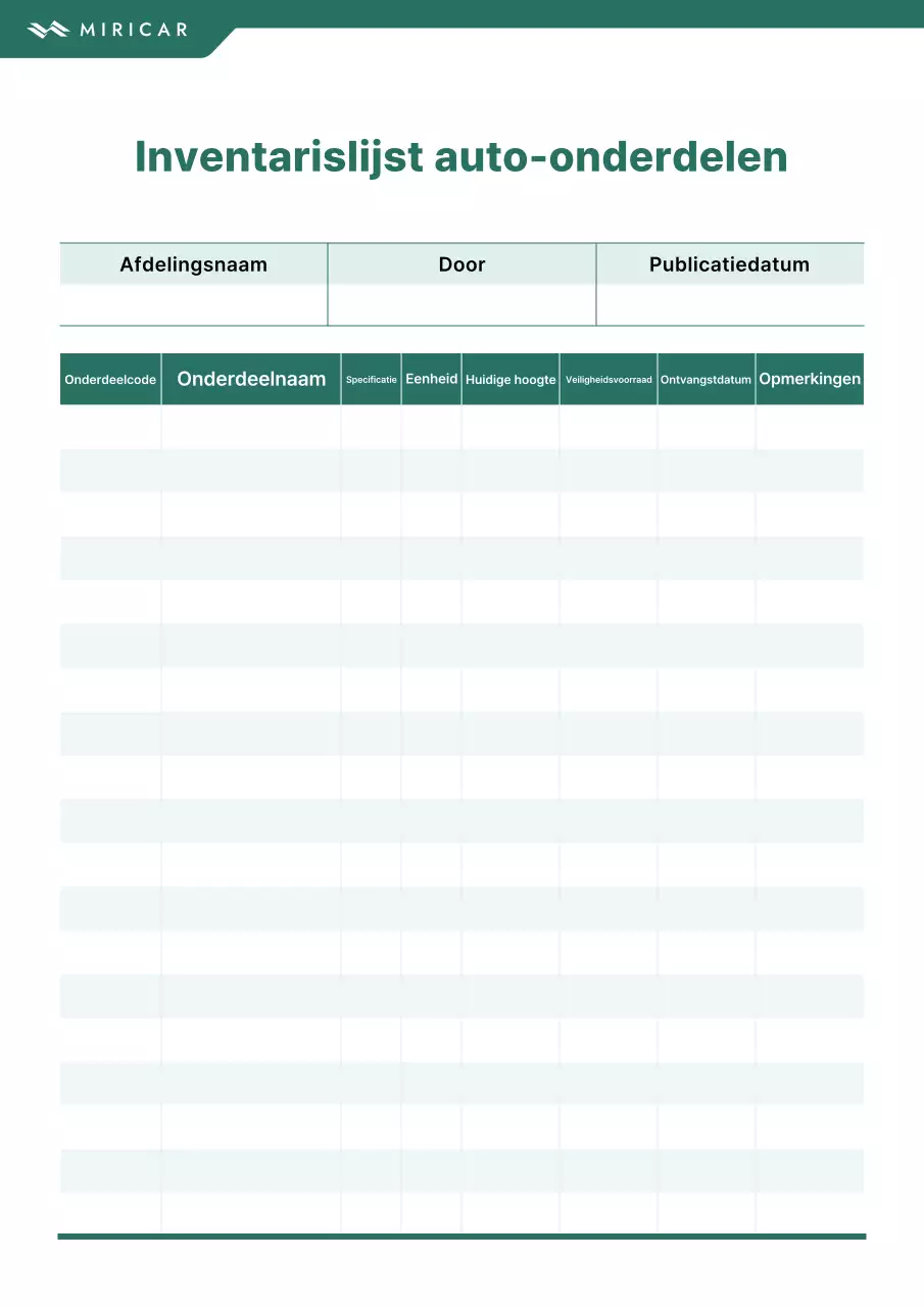Informatie over de voorraad groene en muntkleurige minimalistische auto-onderdelen