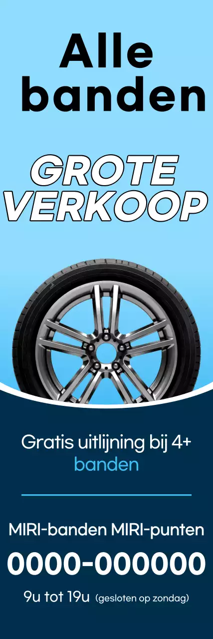 Advertentie voor de verkoop van schone blauwe en marineblauwe banden