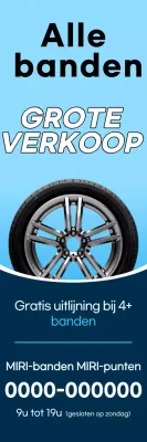 Advertentie voor de verkoop van schone blauwe en marineblauwe banden