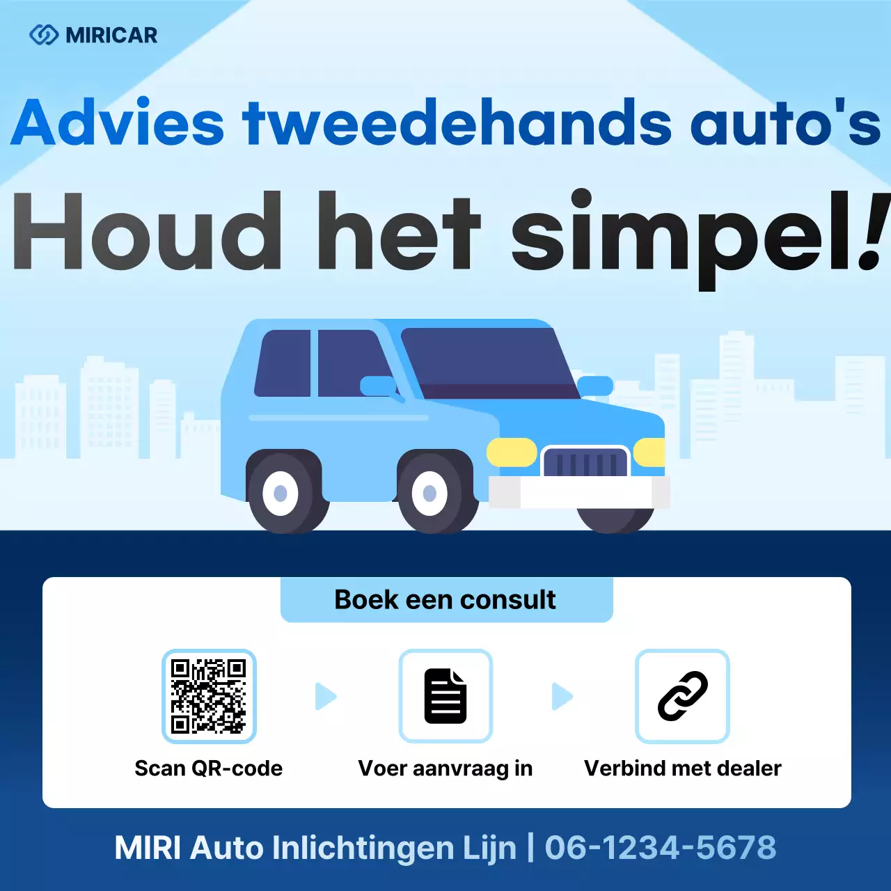 Hemelsblauwe eenvoudige auto-advertentie