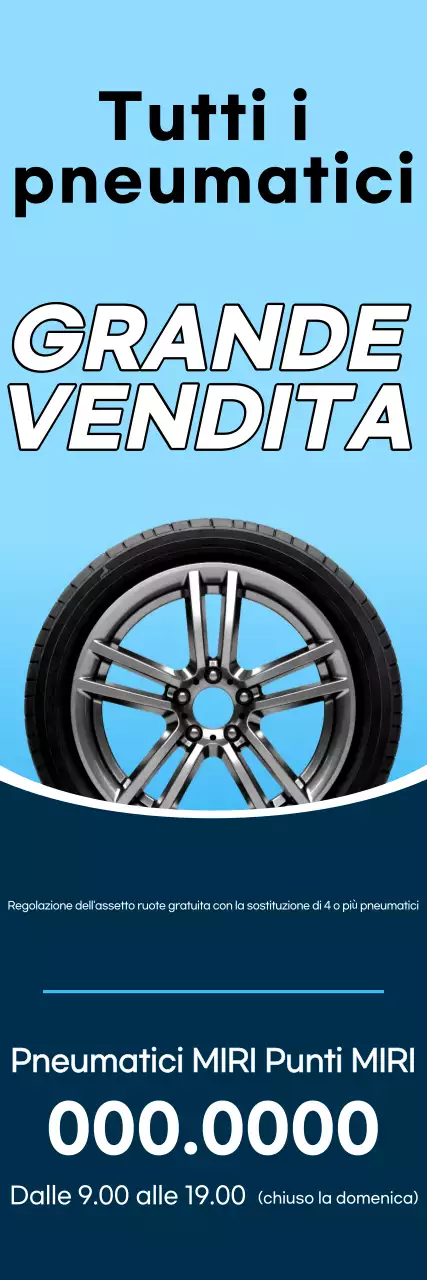 Annuncio di vendita di pneumatici blu e blu navy puliti