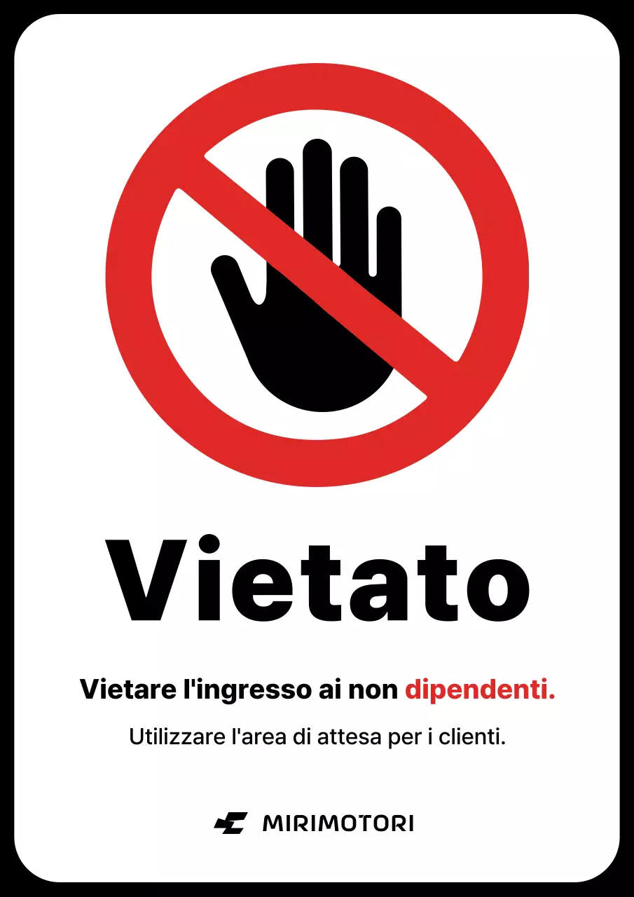 Avviso di divieto di accesso alle officine di riparazione auto nere e rosse