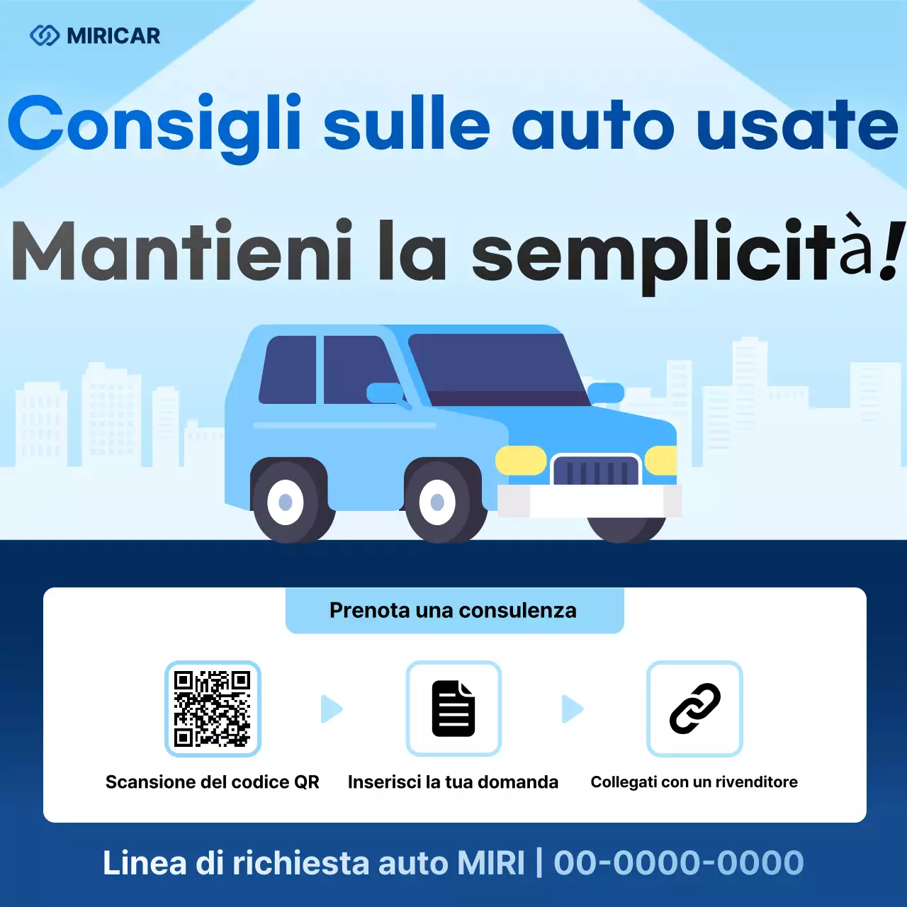 Pubblicità di un'auto semplice blu cielo