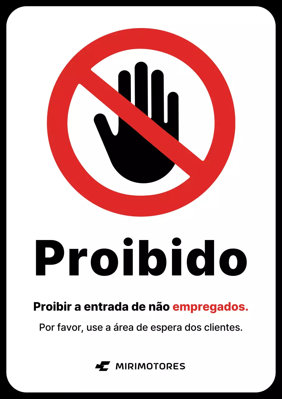 Aviso de proibição de entrada em oficina mecânica preta e vermelha