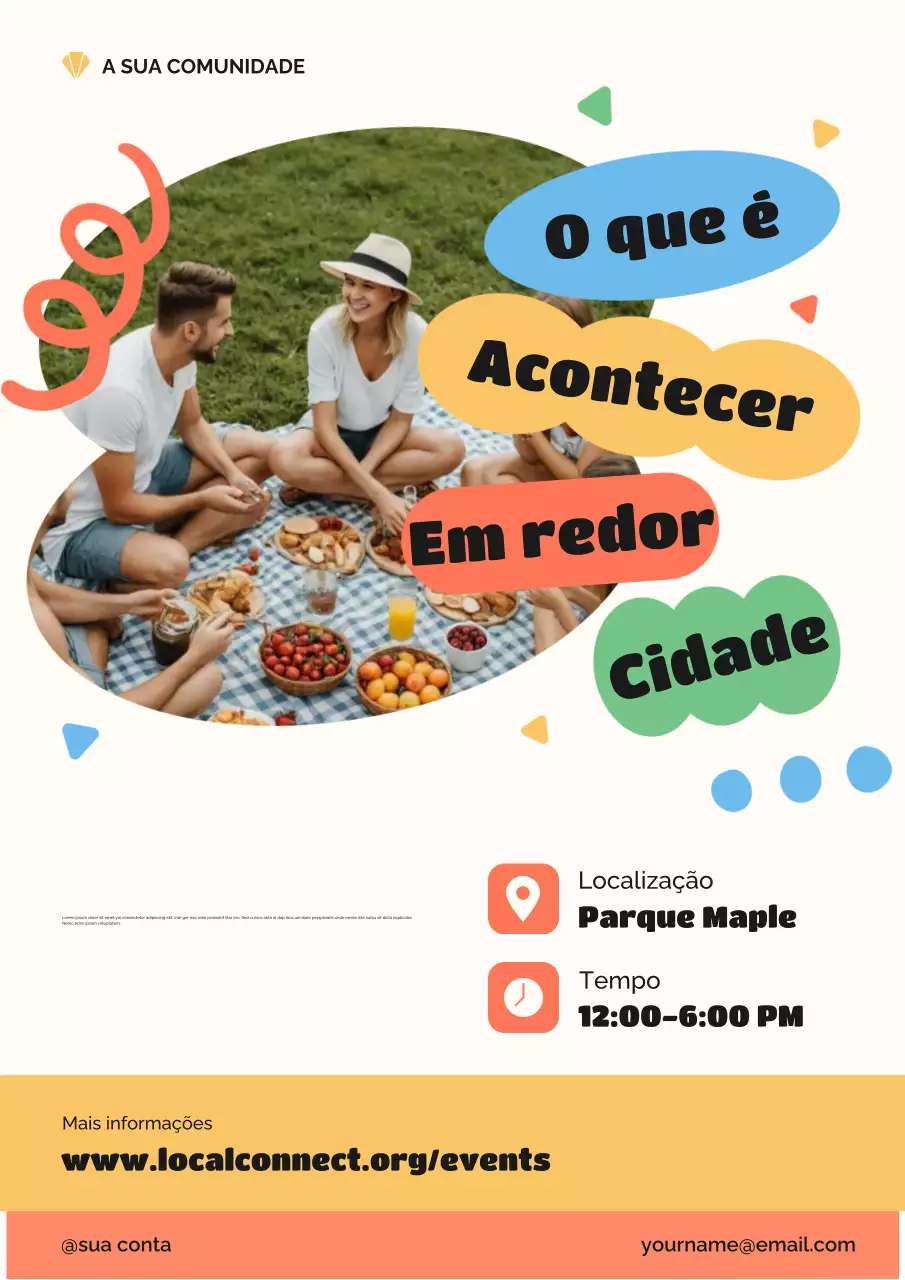 Cartaz de anúncio de evento comunitário moderno e colorido
