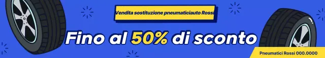 Pubblicità di un evento di vendita di pneumatici sostitutivi in stile pop art blu e giallo
