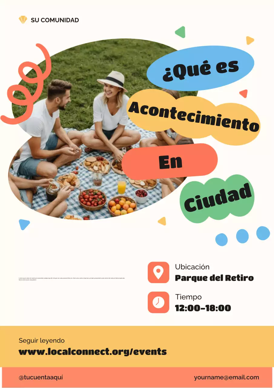 Cartel colorido y moderno para anunciar un evento comunitario