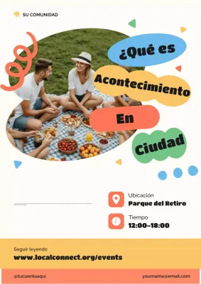 Cartel colorido y moderno para anunciar un evento comunitario