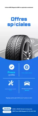 Promotion d'un événement de vente spécial pour les pneus simples bleus et blancs