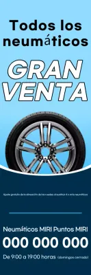 Anuncio de venta de neumáticos limpios en azul marino y azul marino