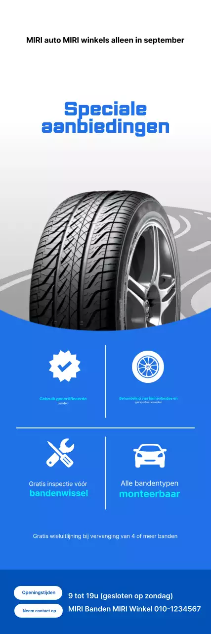 Promotie van een speciale verkoopactie voor eenvoudige blauw-witte banden