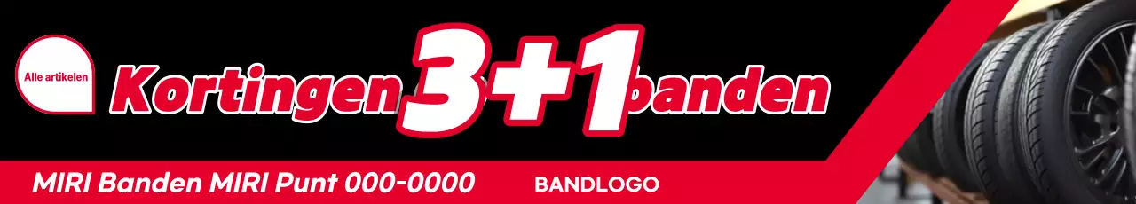 Advertentie voor een rood-zwart gemarkeerde bandenkortingsactie