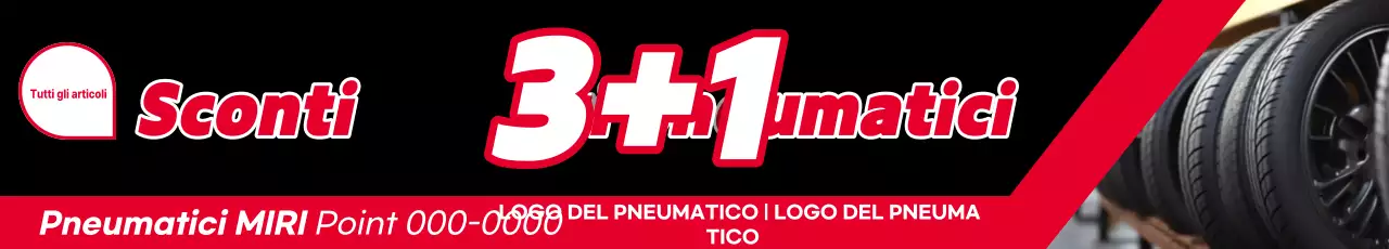 Pubblicità dell'evento di sconto sugli pneumatici evidenziati in rosso e nero