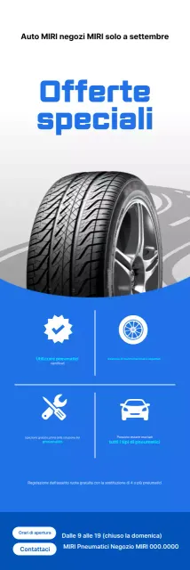 Promozione di un evento di vendita speciale per pneumatici semplici blu e bianchi