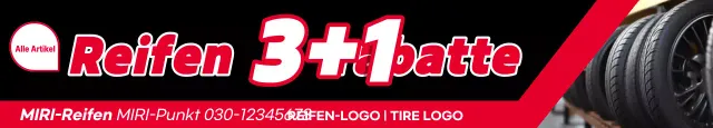 Rot und schwarz hervorgehobene Anzeige für eine Reifenrabatt-Aktion