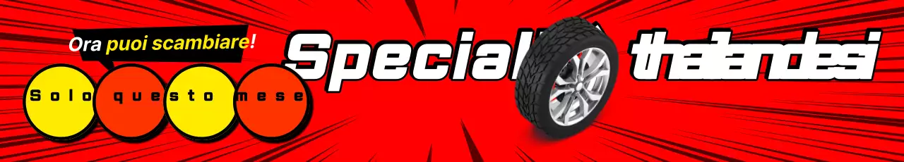 Pubblicità per evento speciale di pneumatici in edizione limitata in stile pop art rosso e giallo