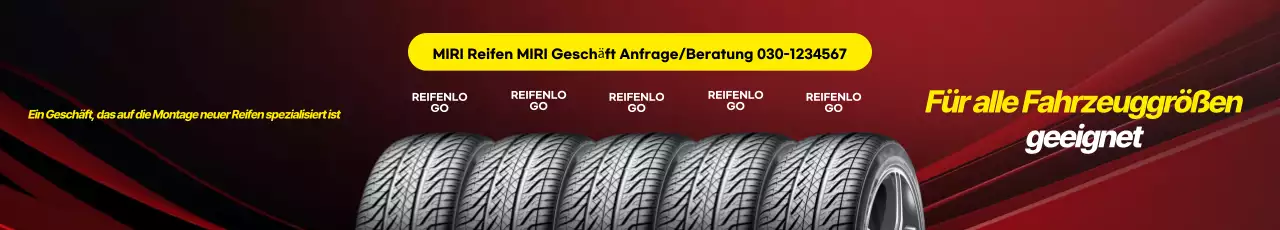 Werbung für einen neuen Luxus-Reifenmontageshop in Rot und Gelb