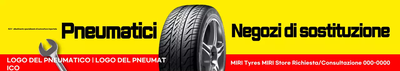 Promozione semplice di un negozio specializzato nella sostituzione di pneumatici gialli e rossi