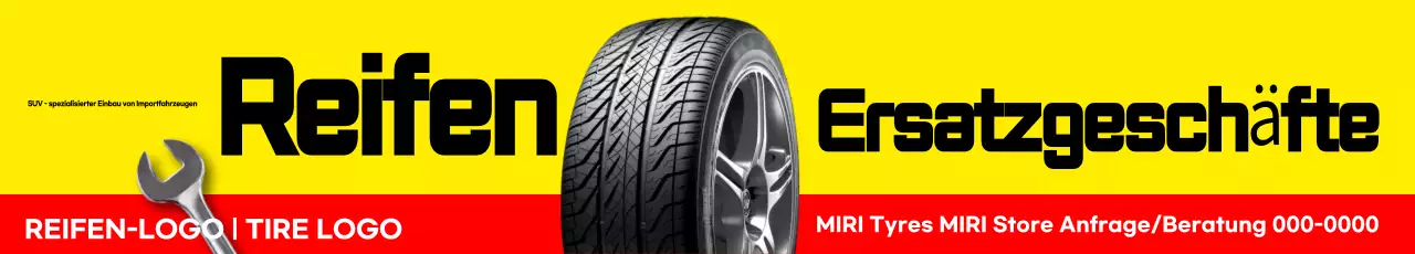 Einfache gelbe und rote Reifenersatz-Fachgeschäft-Werbung