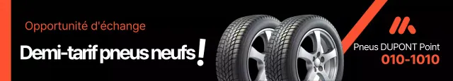 Publicité simple pour un événement avec réduction de moitié prix sur les pneus noirs et orange